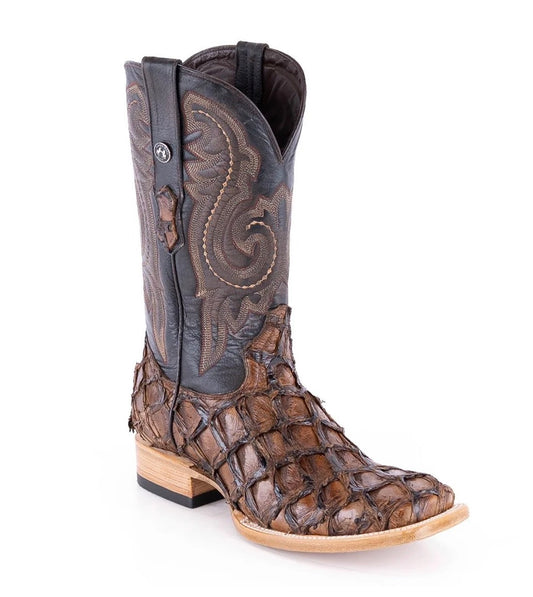 TANNER MARK MEN'S EXOTIC LEATHER MONSTER FISH CHOCOLATE BROWN BOOTS