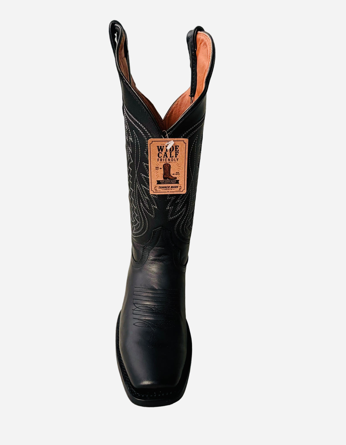 TANNER MARK WOMEN'S WIDE CALF TEXAS GOLD LEATHER SQUARE TOE BOOTS BLACK