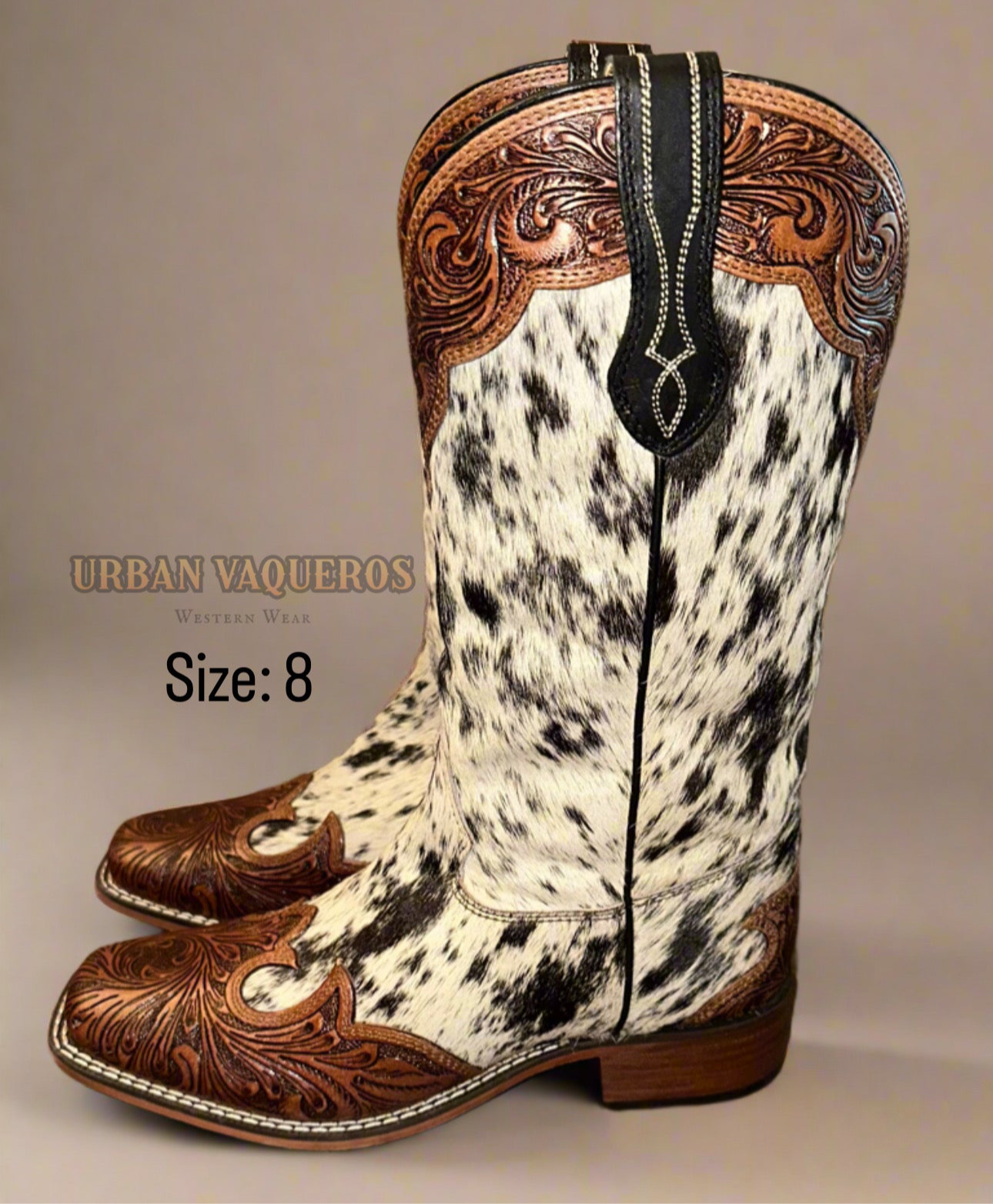 Mesa Cloud Hand Tooled Leather Boots-Black & White