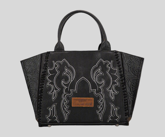 WRANGLER EMBROIDERED BOOT SCROLL TOTE BAG AND BIFOLD WALLET SET