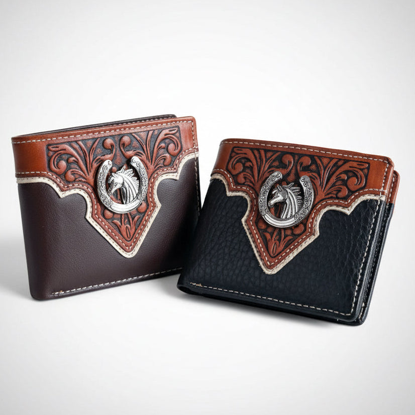 Leather Horseshoe Billfold Wallet with Zippered Pocket