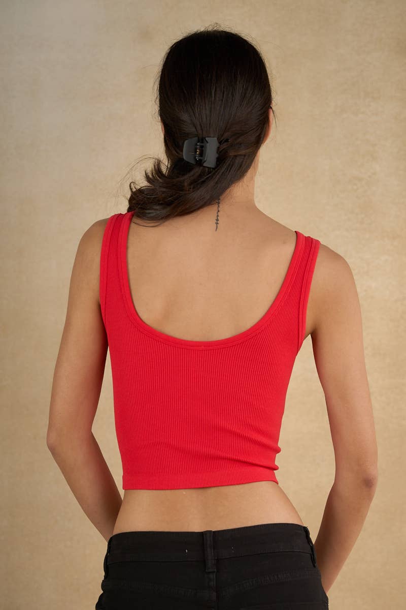 Ribbed Studded Notch-Neck Crop Tank