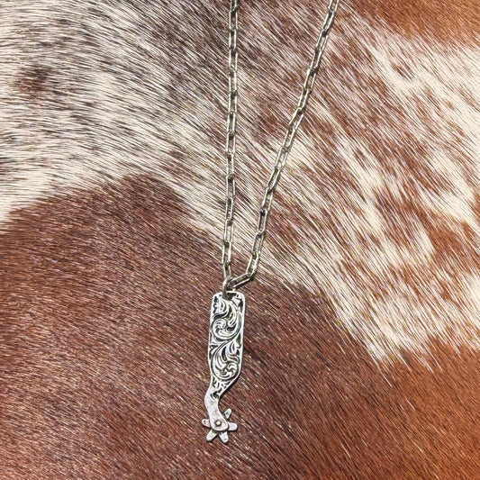 Western Engraved Spur Pendant Necklace