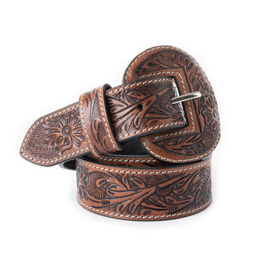 Women’s Hand Tooled Leather Belt-Brown