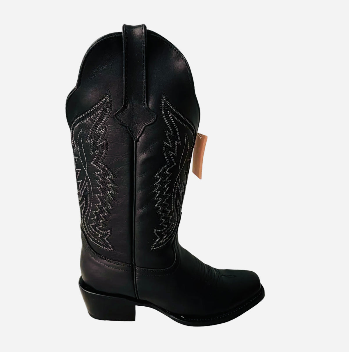 TANNER MARK WOMEN'S WIDE CALF TEXAS GOLD LEATHER SQUARE TOE BOOTS BLACK