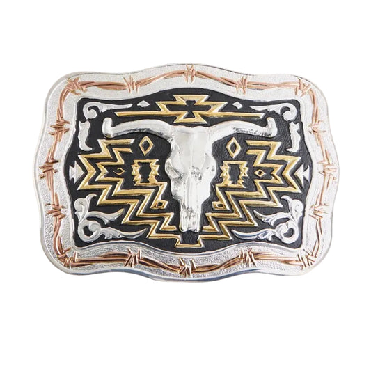CRUMRINE SILVER GOLD & COPPER LONGHORN BELT BUCKLE