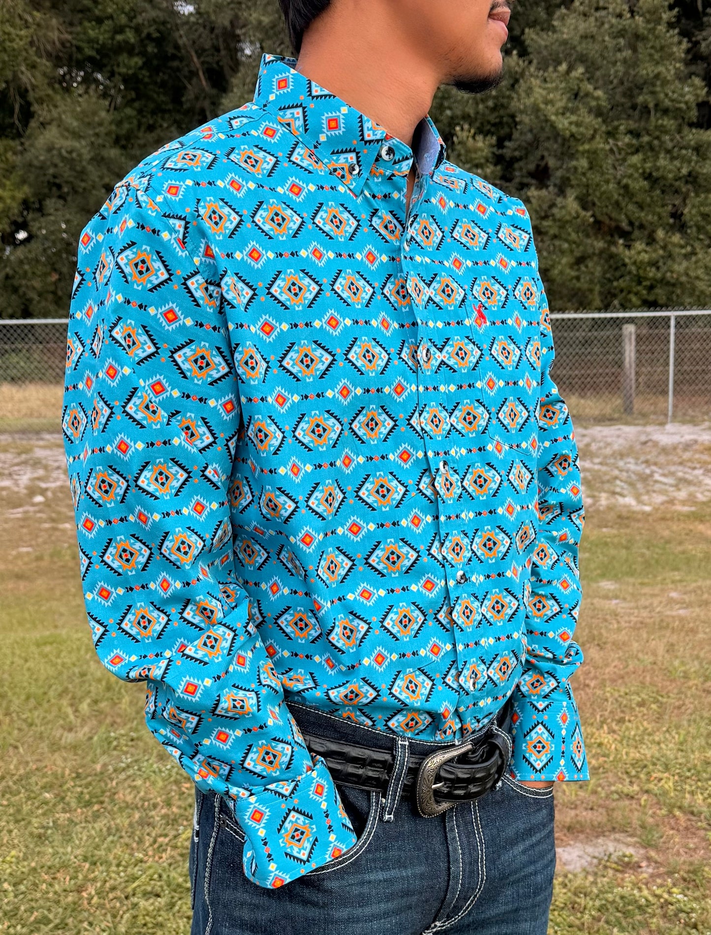 Men’s Western Button Down Shirt in Turquoise