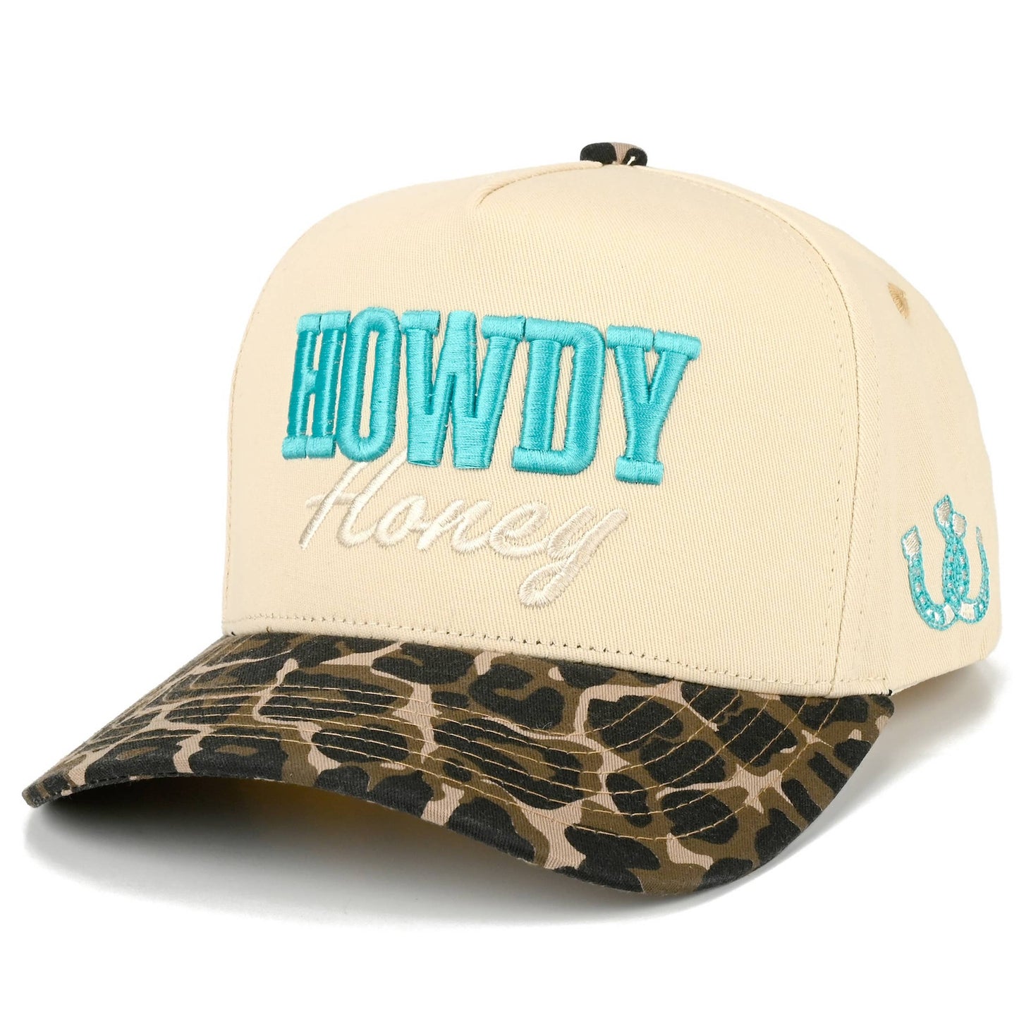 HOWDY HONEY-Leopard Embroidered on Two Tone Trucker Hat