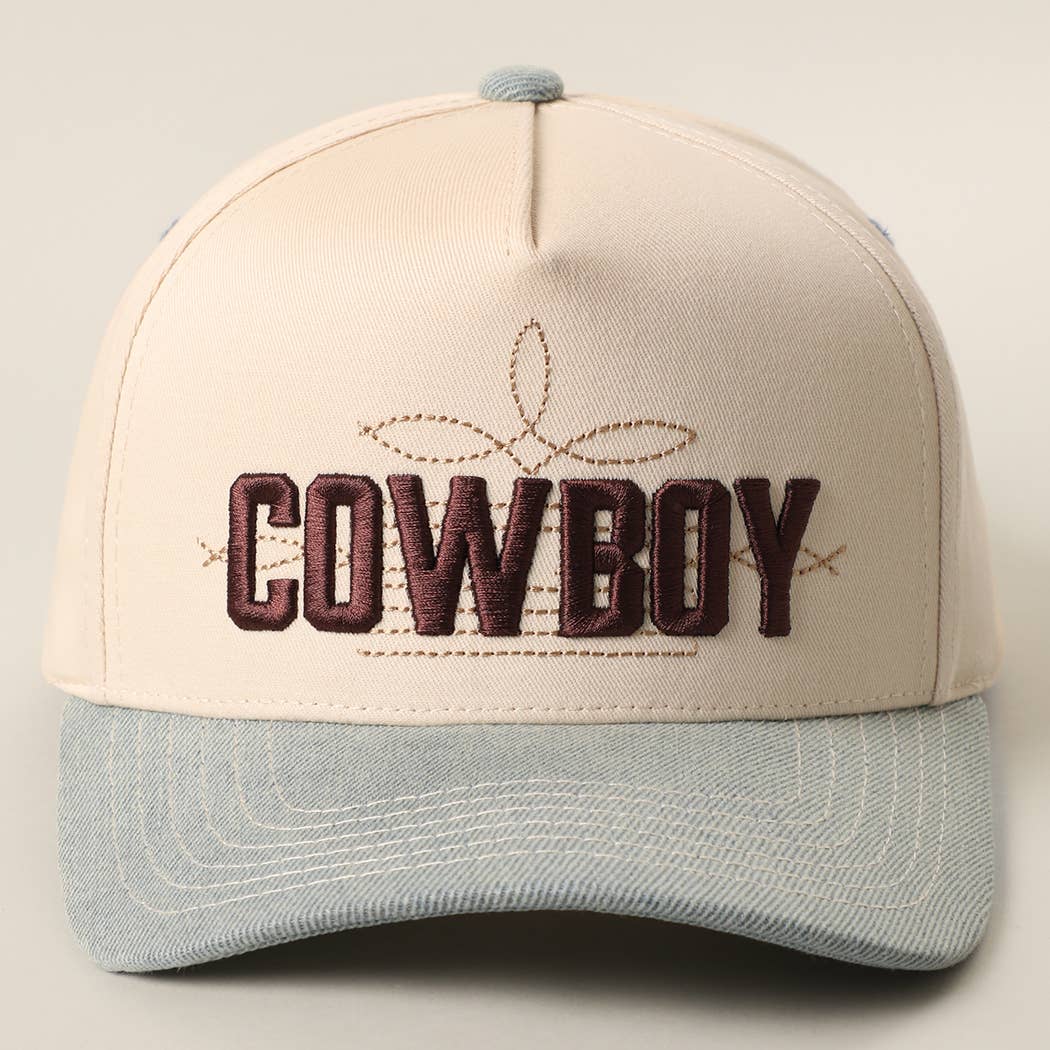 COWBOY-Denim 3D Embroidered Two-Tone Trucker Hat