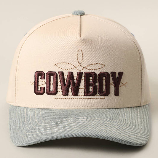 COWBOY-Denim 3D Embroidered Two-Tone Trucker Hat