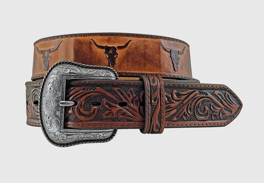 Men’s Roper Genuine Leather Ox Head Design / Floral Embossed