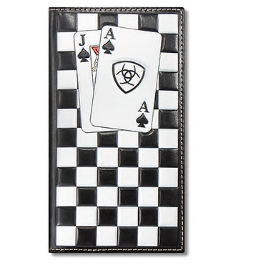 ARIAT BLACK & WHITE CHECKERBOARD CARDS RODEO WALLET