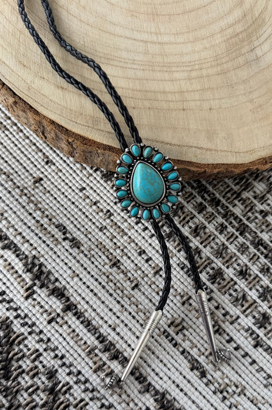 Western Bolo Tie Turquoise Concho Pendant w/ Leather Cord
Necklace and Earrings Set