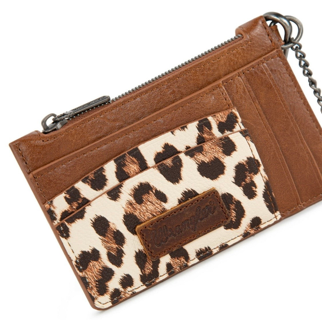 Wrangler Slim Card Holder Wristlet Keychain Wallet-Leopard