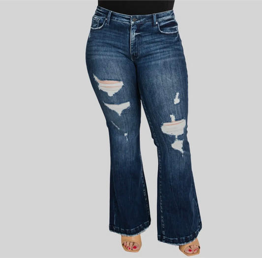 Women’s-Curvy Mid Rise Stretch Flare with Trouser Hem Jeans