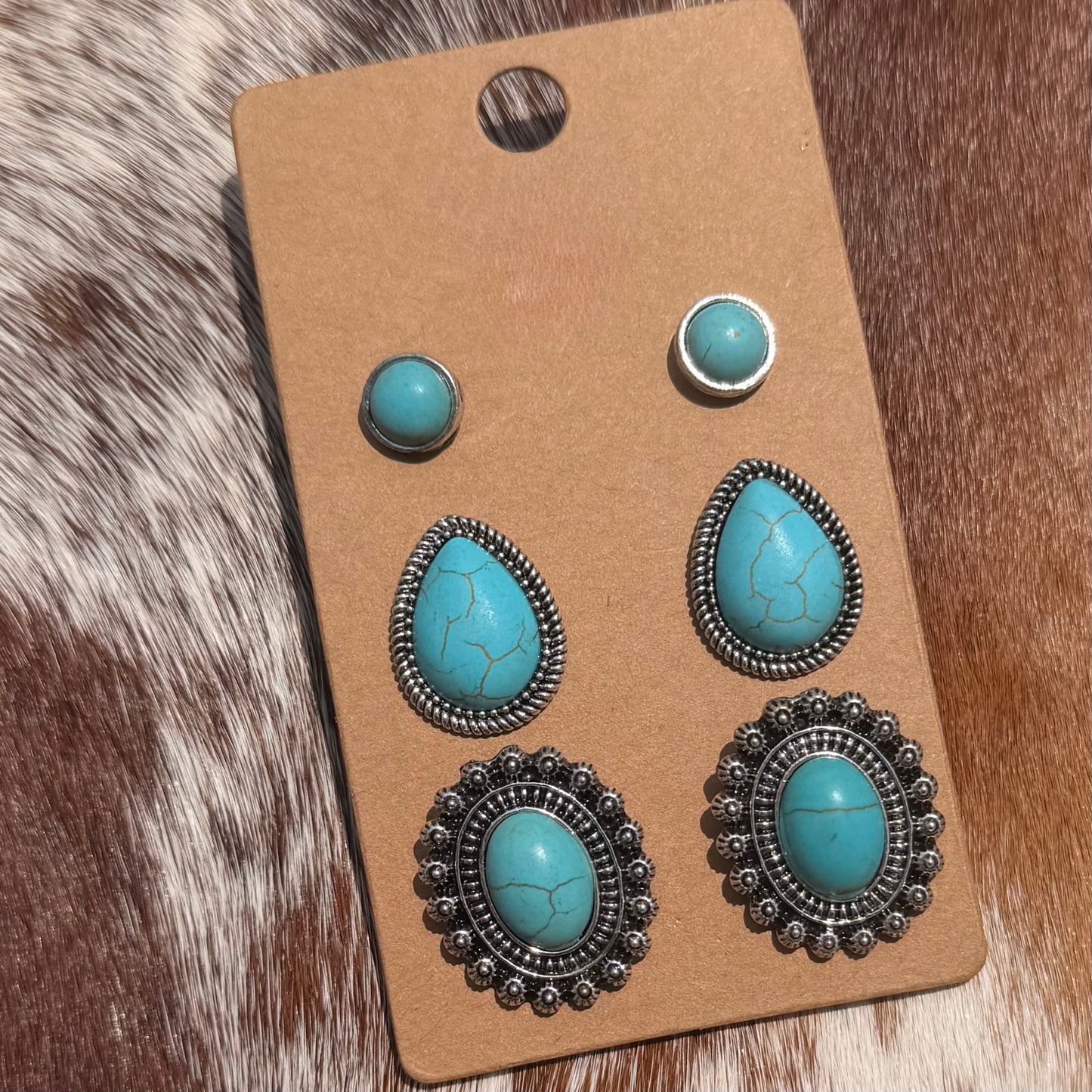Western 3 Pair Turquoise Earring Set