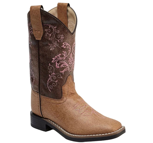 OLD WEST LITTLE GIRLS' CRACKLE WESTERN BOOTS - BROAD SQUARE TOE