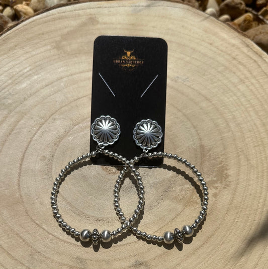 Navajo Bead Hoop Earrings-Silver