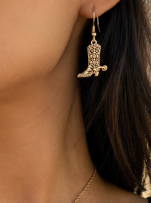 Western Boot Earrings-Gold