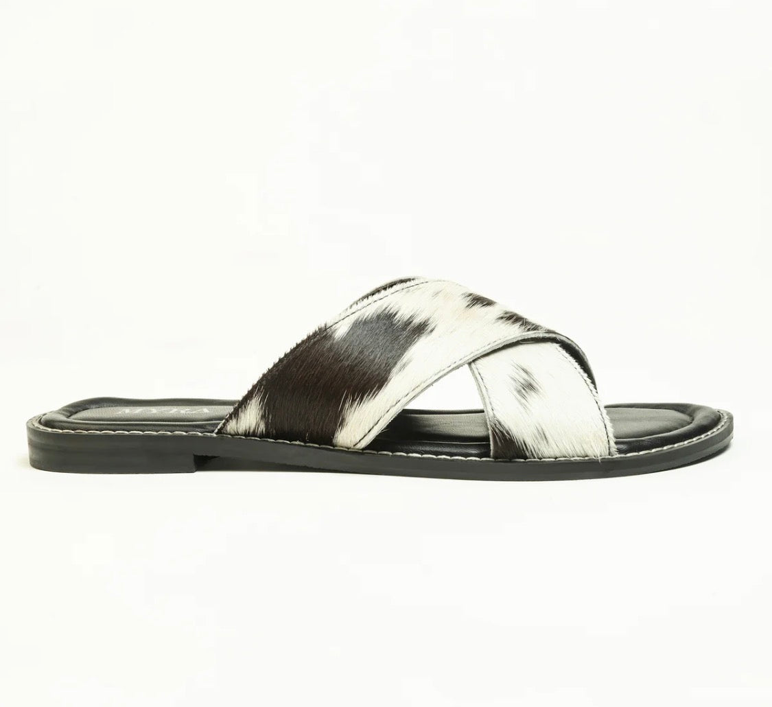 El Paso Dawn Hairon Leather Sandals In Speckled White