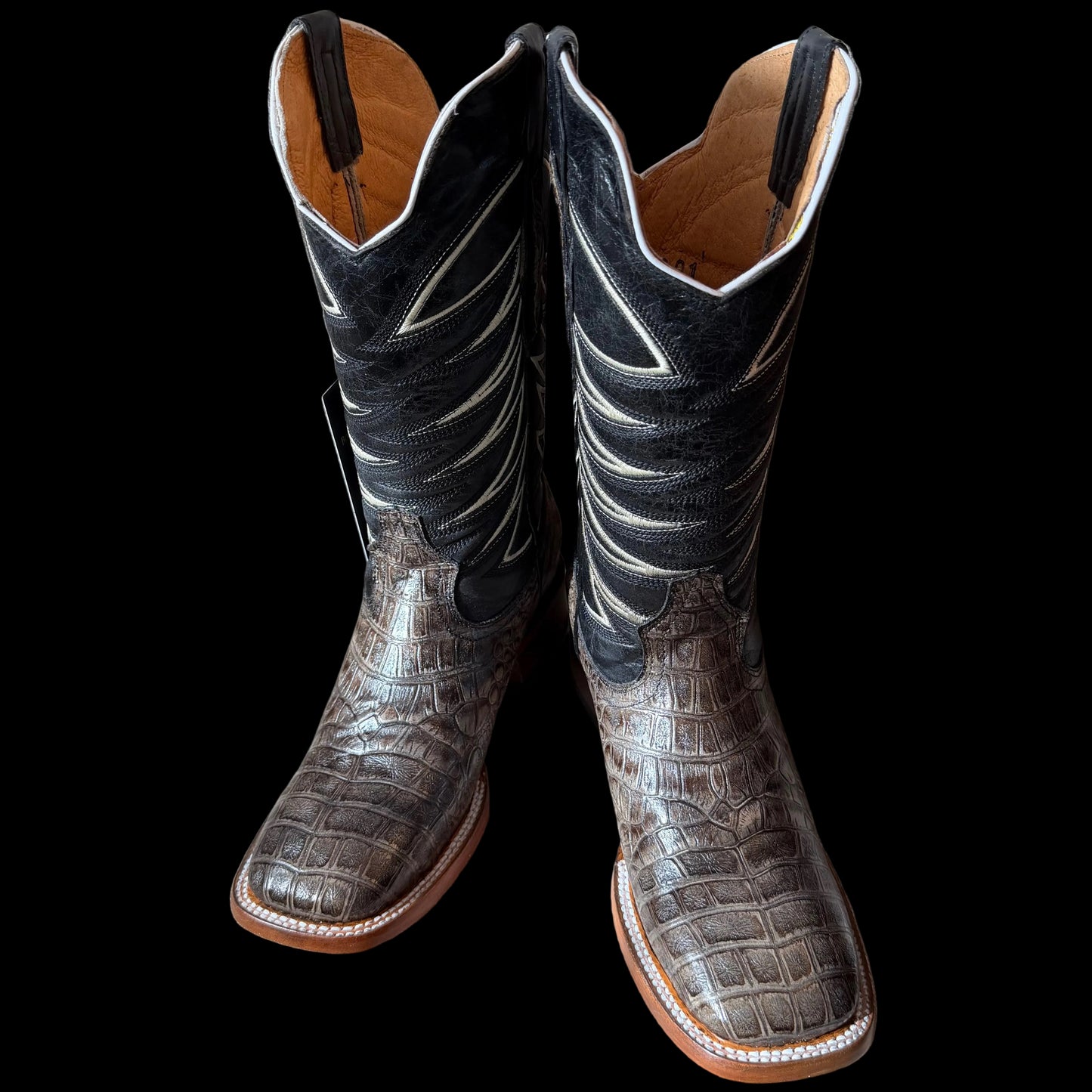 Men’s Crocodile Belly Print-Cenizo Coco Square Toe