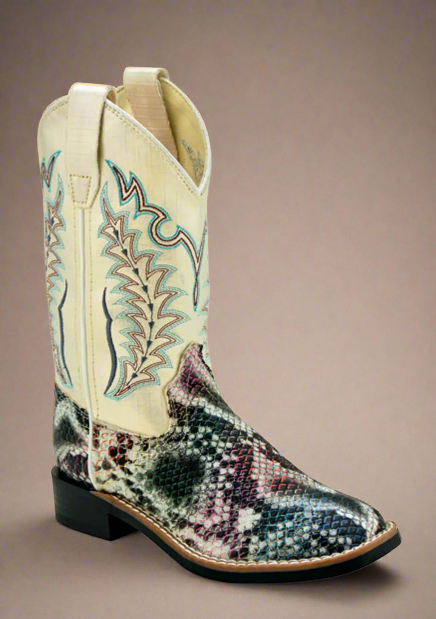 Old West Little Kids Shiny Multicolor Boots-Broad Square Toe