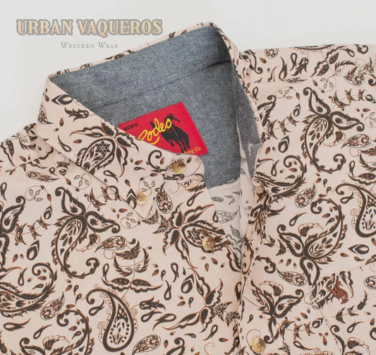Men’s Paisley Button Down Shirt-Brown
