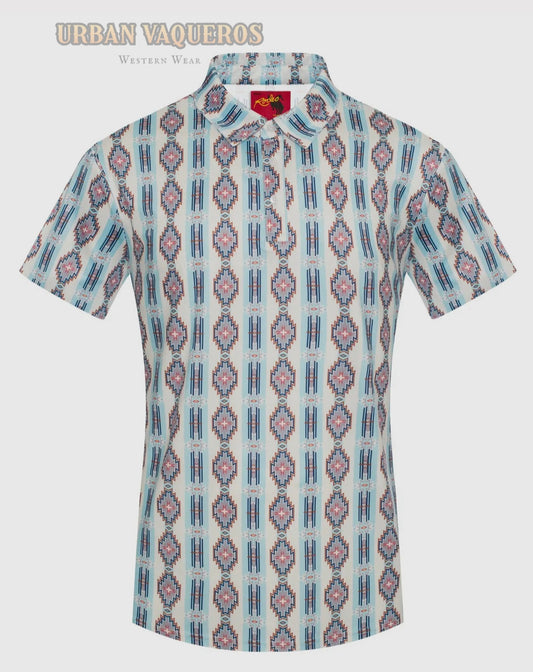 Men's Short Sleeve Printed Western Aztec Polo Shirt