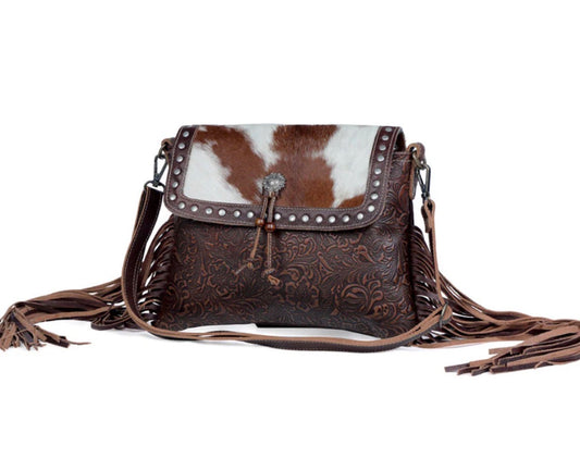 Carved Blossoms Leather & Hairon Bag