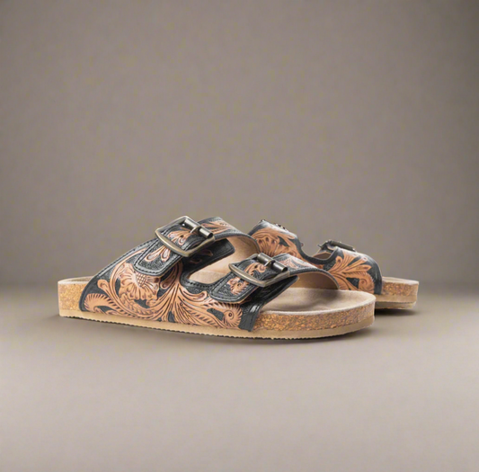 Falling Feather Sandals-Black and Brown