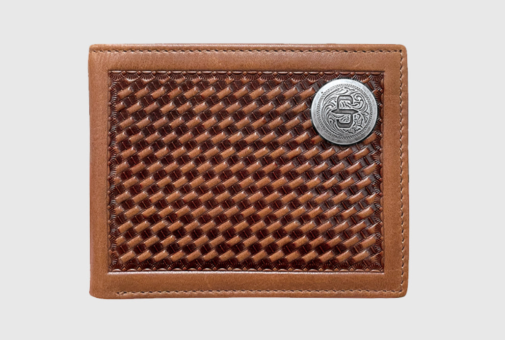 Men’s Stetson Bifold Top grain basketweave embossed leather wallet