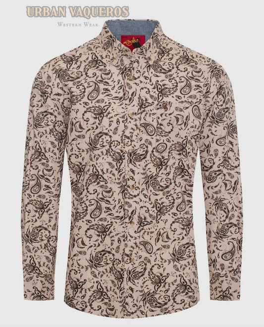 Men’s Paisley Button Down Shirt-Brown