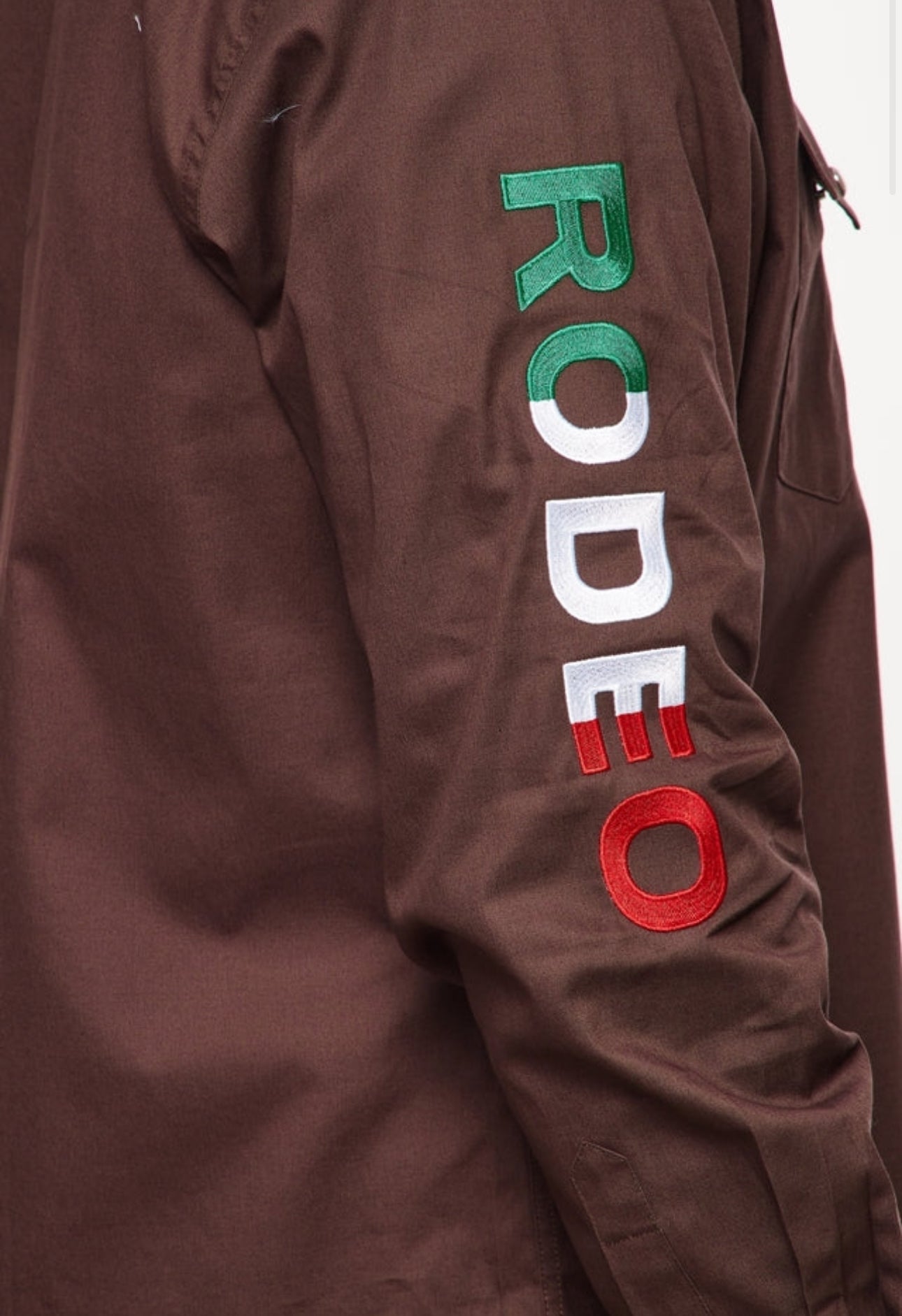 Men’s Rodeo Clothing Co. Western Rodeo Embroidered Signature Logo Shirt-Brown Mex