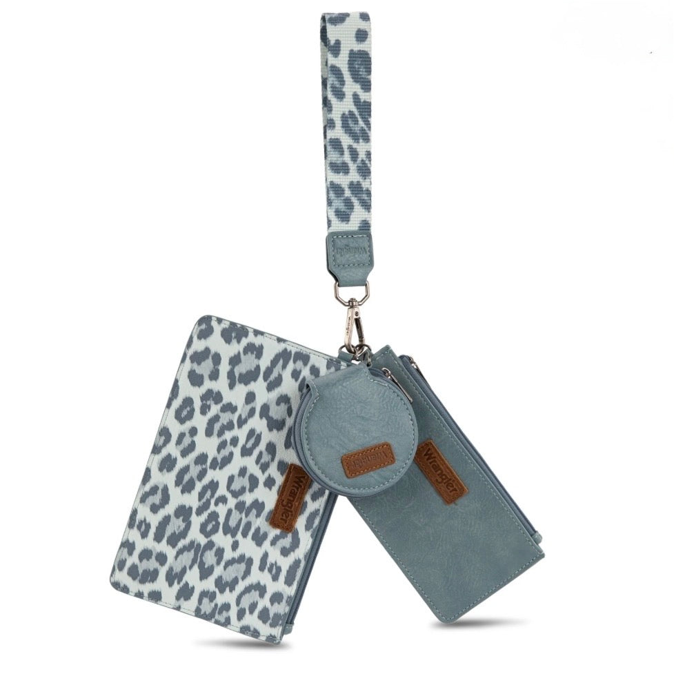 Wrangler Leopard Print Dual Pouch Wristlet with Zipper Round Case