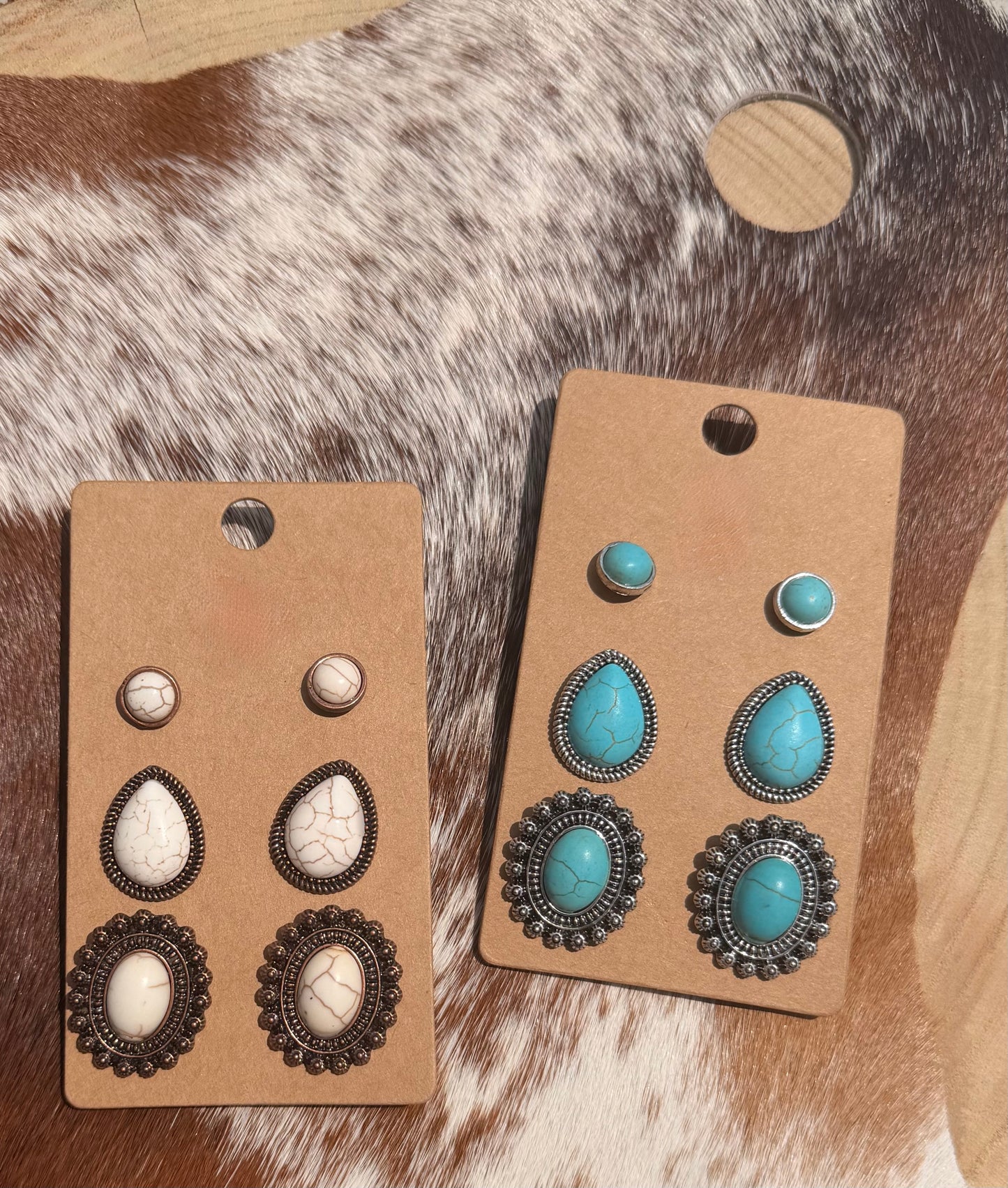 Western 3 Pair Turquoise Earring Set