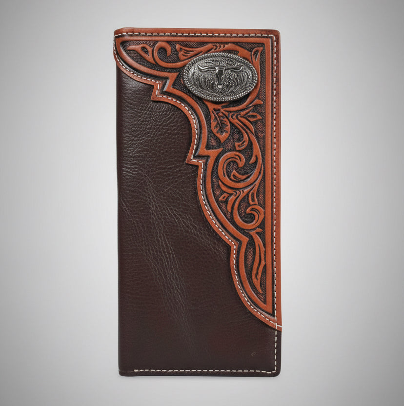 Genuine Tooled Leather Bi-Fold Wallet| Longhorn