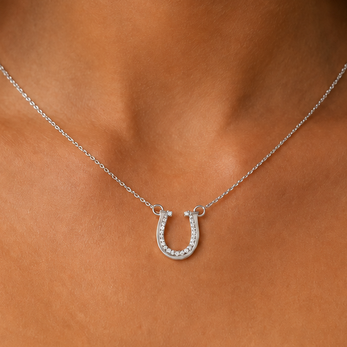 Horseshoe Pendant Necklace-White Gold