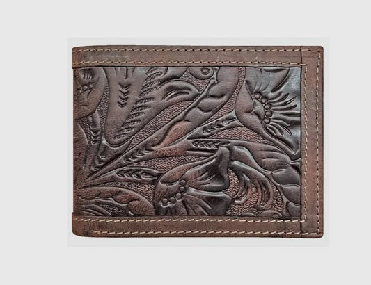 Men’s Wrangler Texas Rose embossed leather body with stitched leather trim wallet