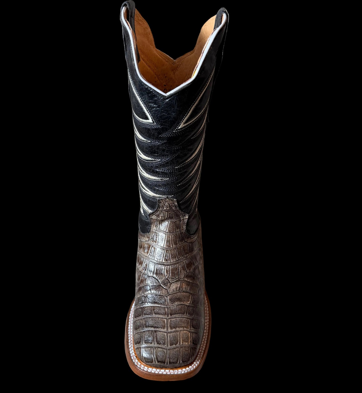 Men’s Crocodile Belly Print-Cenizo Coco Square Toe