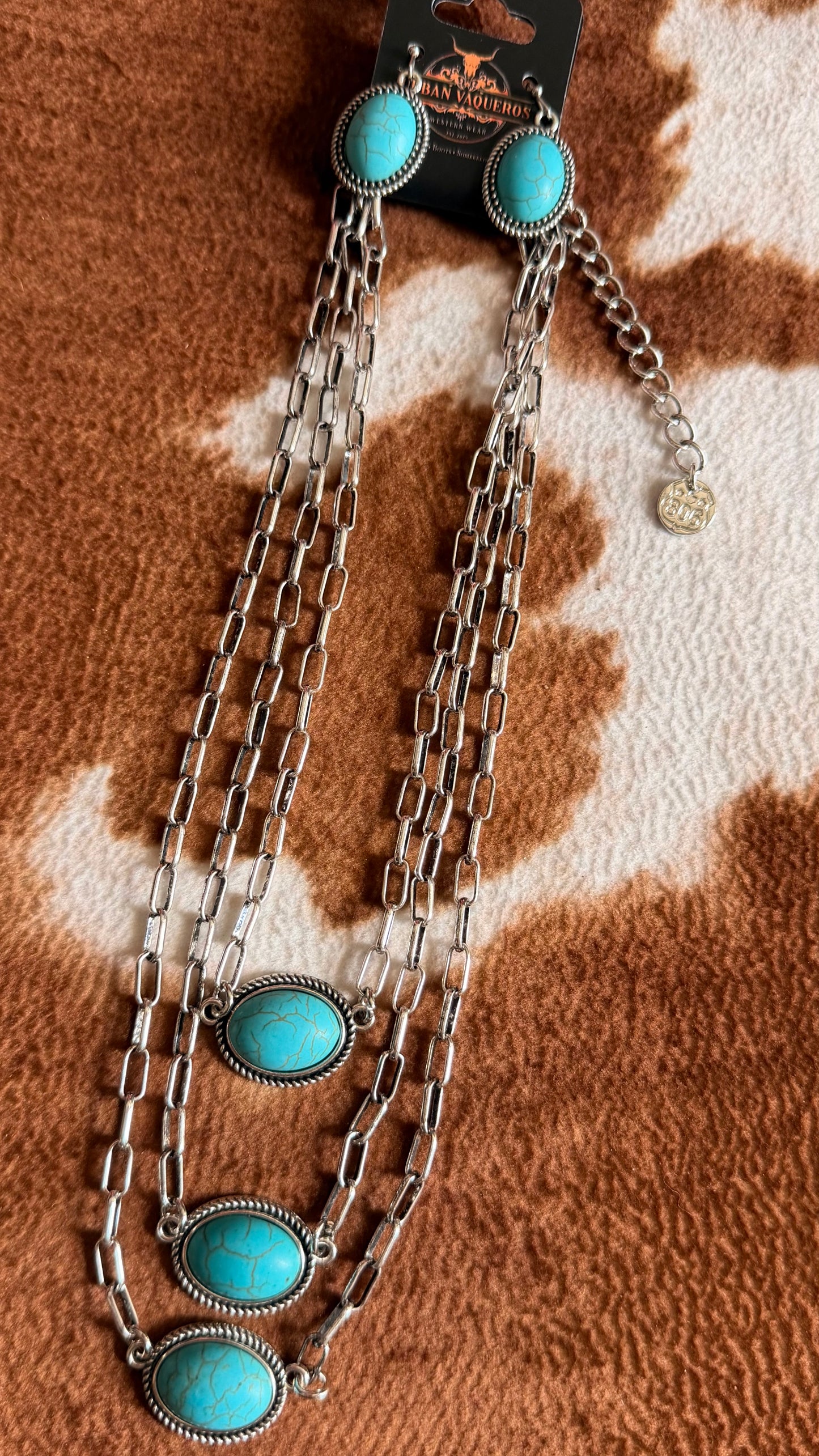 Three Strand Silver and Turquoise Layering Necklace Jewelry Set