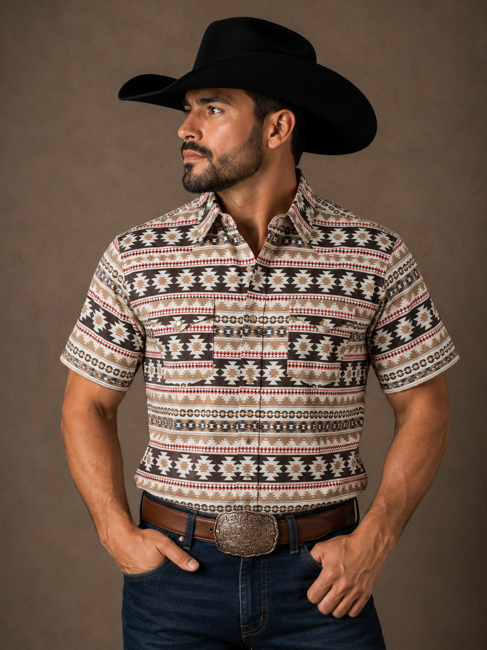 Men's Western Aztec Short Sleeve Shirt