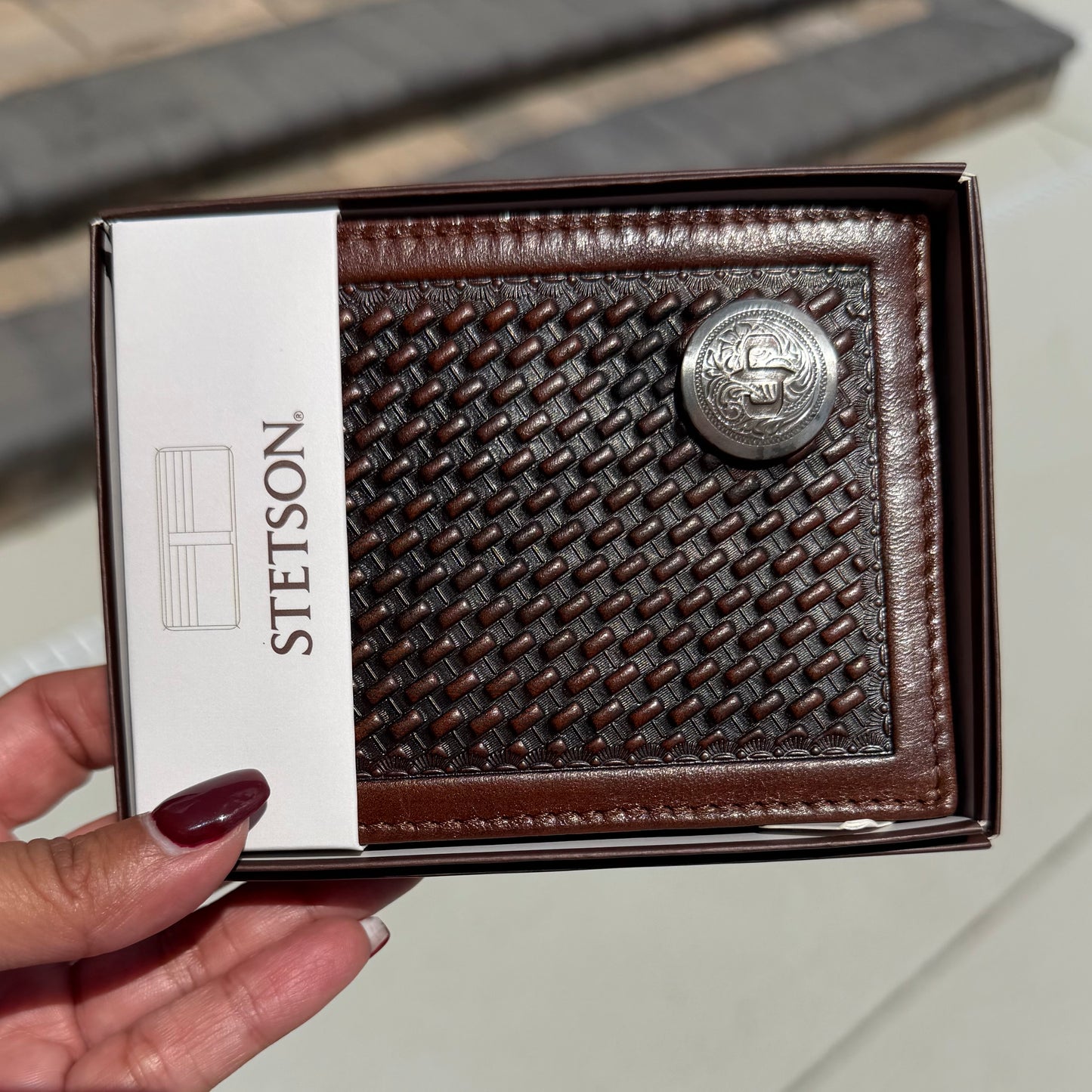 Men’s Stetson Bifold Top grain basketweave embossed leather wallet