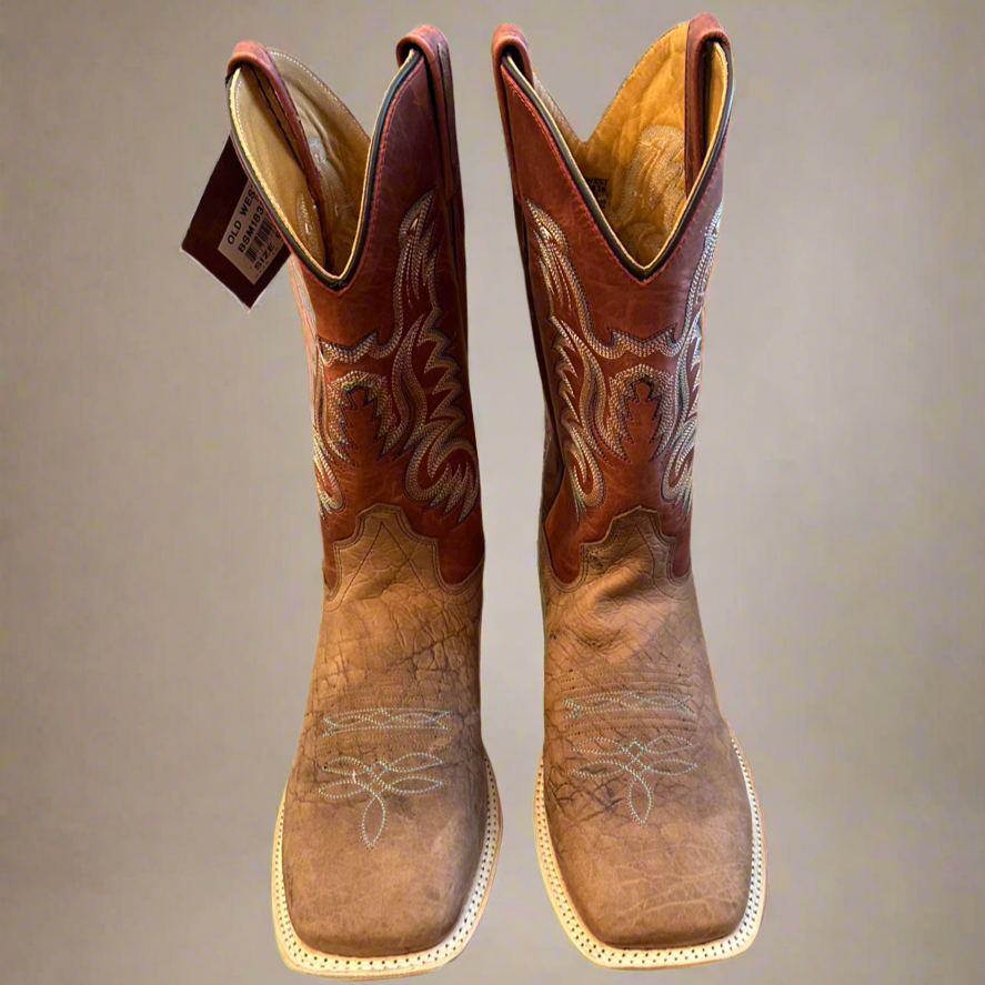 Jama Old West Burnt Orange Waxy Leather-Broad Square Toe Boots