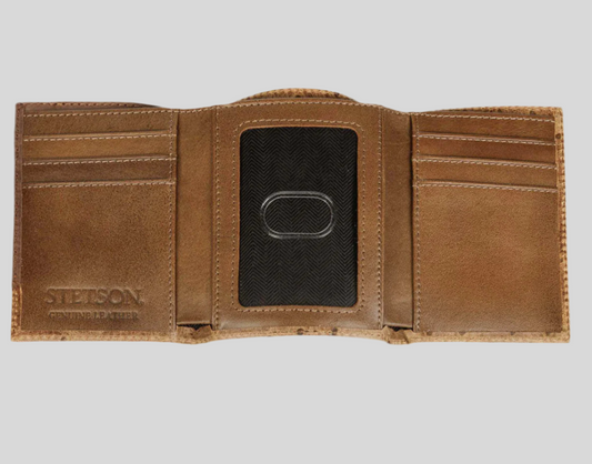 Stetson Men's Ostrich Embossed Top Grain Leather Trifold Wallet