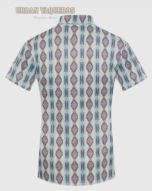 Men's Short Sleeve Printed Western Aztec Polo Shirt