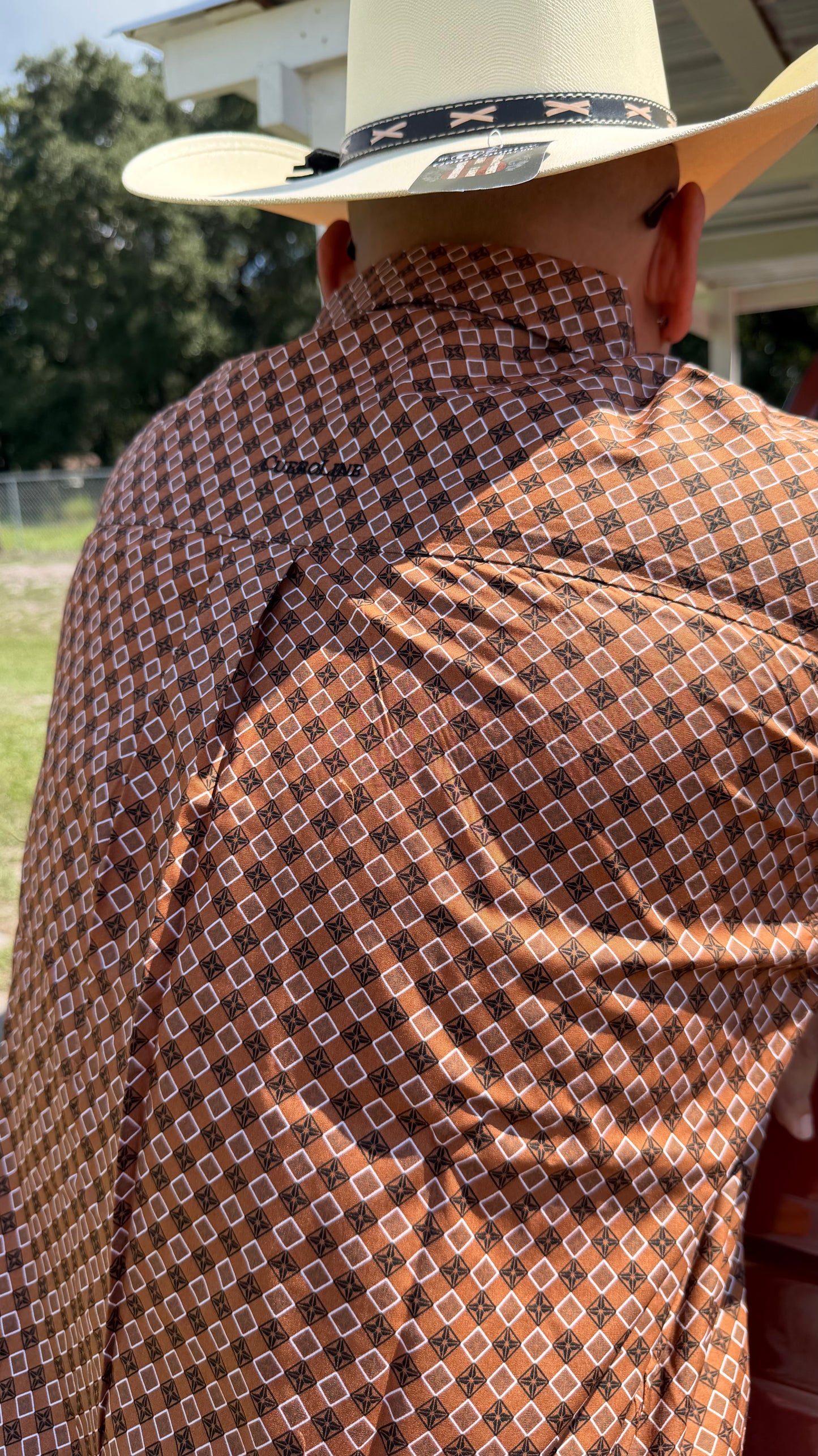 CueroLine Brown Rust Geometric Print Classic Button Up Shirt