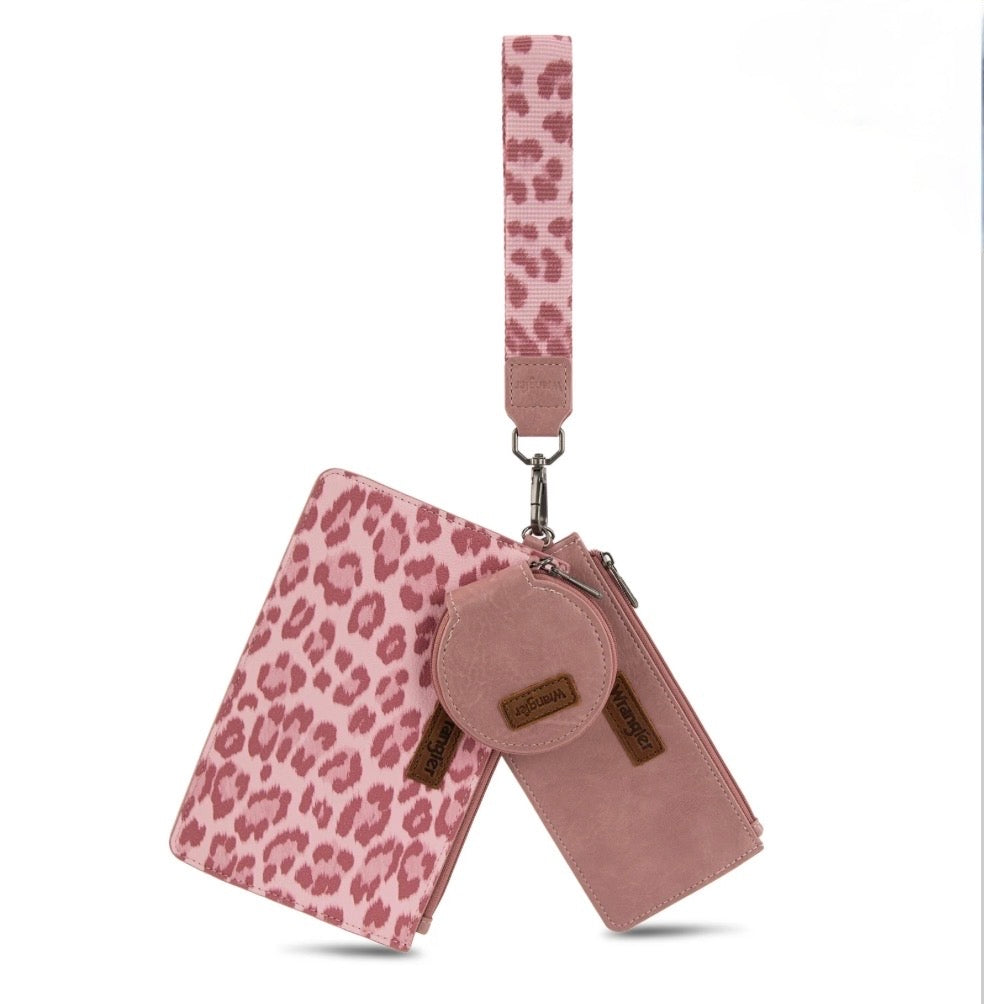 Wrangler Leopard Print Dual Pouch Wristlet with Zipper Round Case