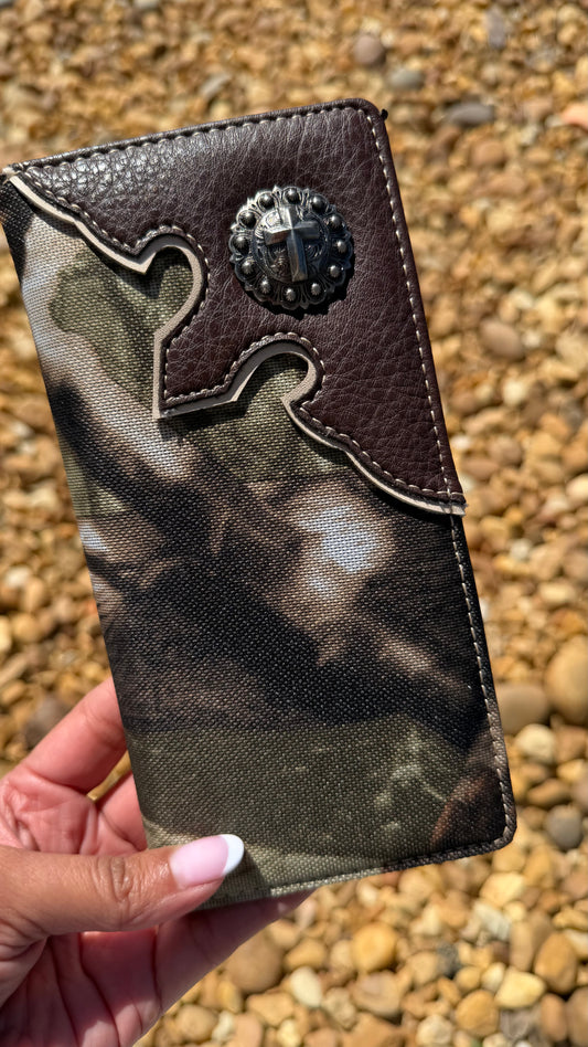 Men’s Camo Long Antique Silver Cross Concho Wallet