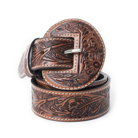 Women’s Hand Tooled Leather Belt-Brown