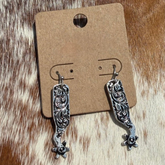 Western Engraved Spur Dangle Earring